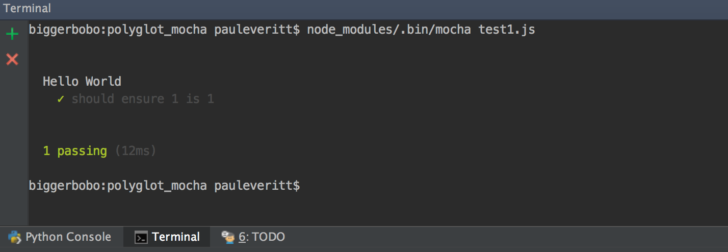 Screenshot mocha test1.js
